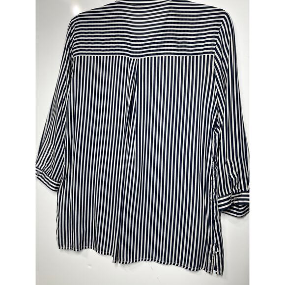 Zara Button Down Blouse Top Black White Striped Casual Preppy Women's Small - Picture 6 of 7